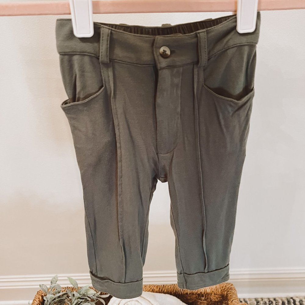 Kate Quinn Pintuck Stretchy Pants in Olive Green - 12-18m